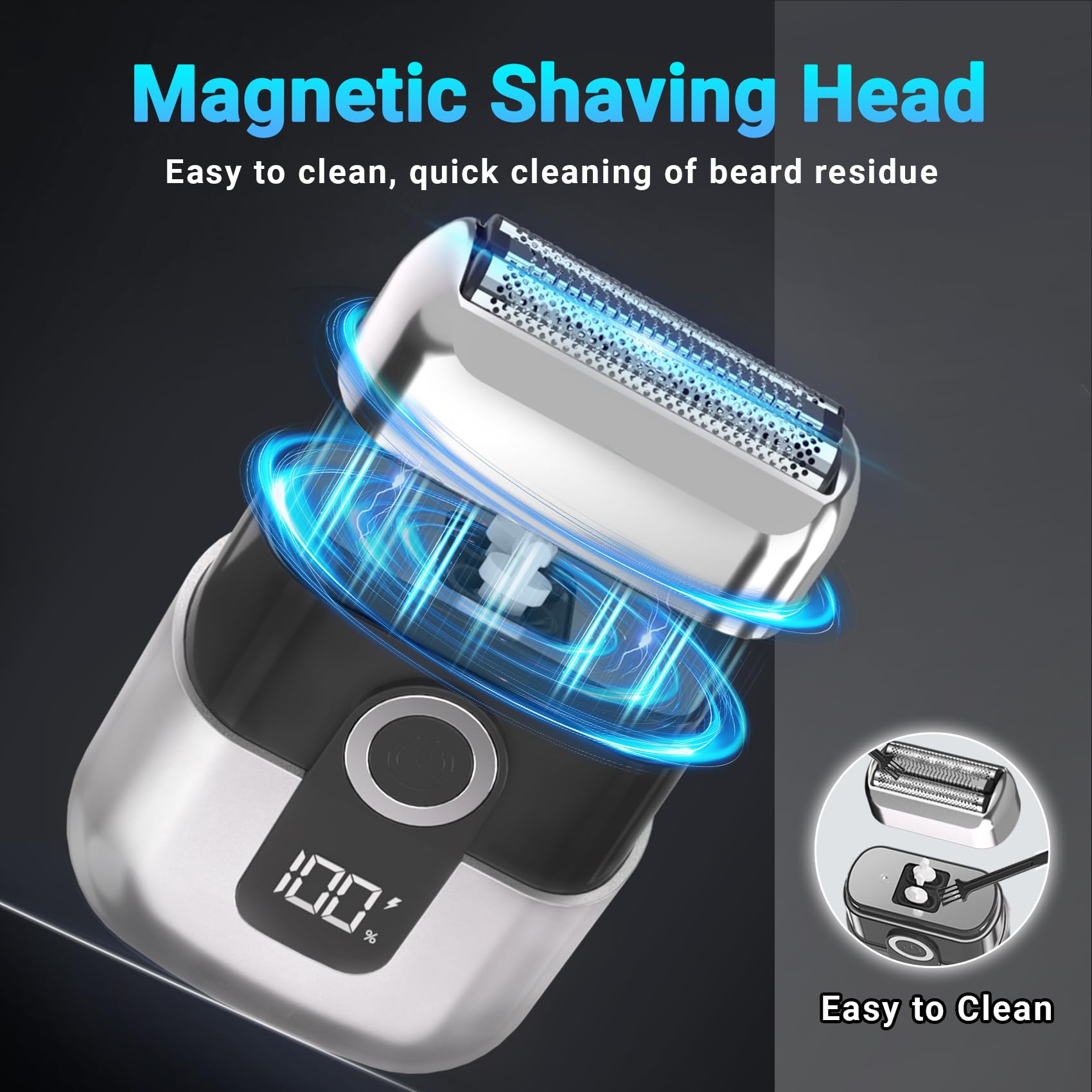 LYRSLF Electric Foil Shavers for Men: Mini Electric Razor, Foil Shaver for Face, IPX7 Waterproof Wet Dry Cordless Razor with 3 Floating Blades, LED Display for Travel & Home, USB Type C
