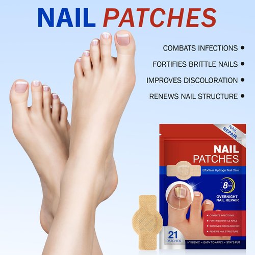 Nail Treatment Patches, 21 Pcs Discolored Thickened Nails Repair, 8 Hour Nightime Nail Renewal Waterproof for men women