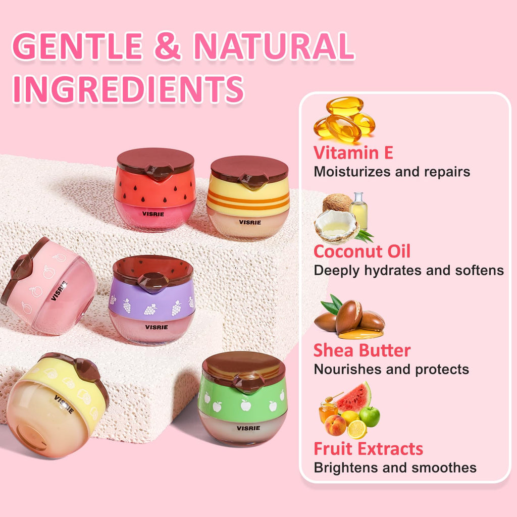 VISRIE 12 PCS Bee Lip Balm Honey Pot, Overnight Sleeping Lip Mask with Applicator - Propolis & Fruit Extract Moisturizing Lip Care for Dry Cracked Lips, Cute Makeup Gift for Women & Girls