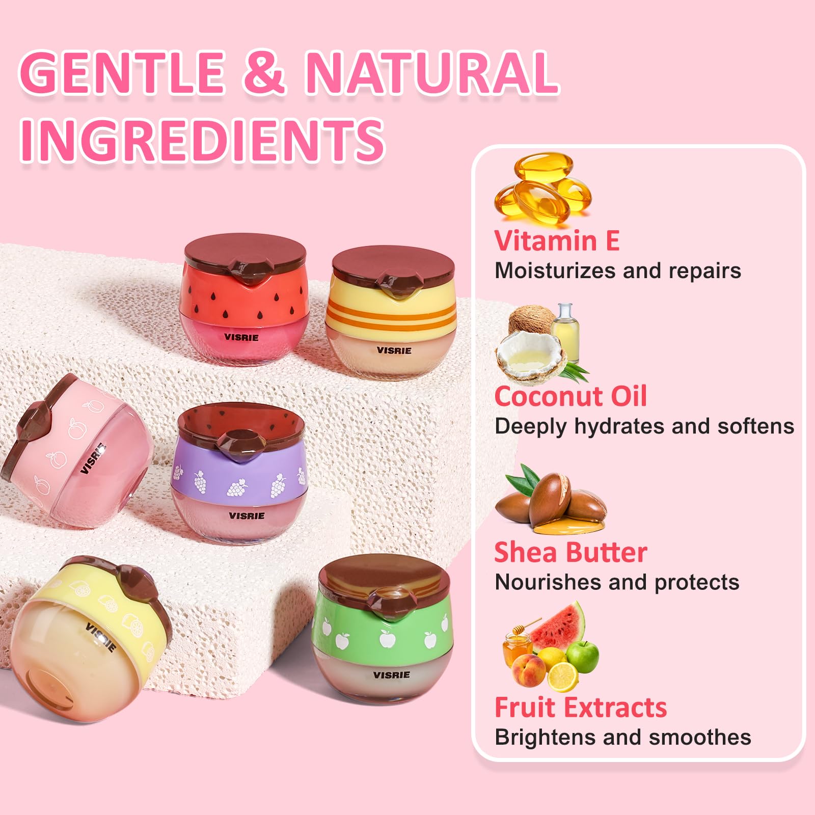 VISRIE 12 PCS Bee Lip Balm Honey Pot, Overnight Sleeping Lip Mask with Applicator - Propolis & Fruit Extract Moisturizing Lip Care for Dry Cracked Lips, Cute Makeup Gift for Women & Girls