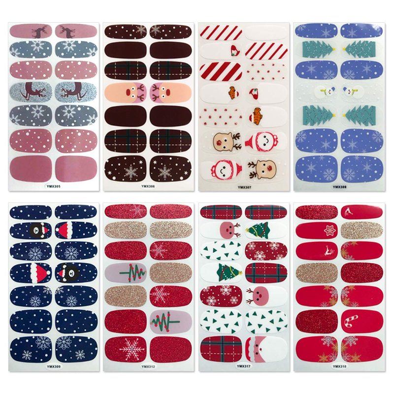 WOKOTO 20 Sheets Christmas Adhesive Nail Polish Strips with 1Pc Nail File Holiday Pack, Nail Polish Stickers Full Wraps Christmas Nail Stickers Manicure Kit Easy Nail Art Decoration Strips
