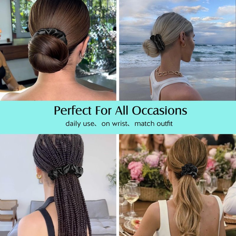 YFONG 3 PCS 100% Silk Scrunchies for Hair Sleep Women Girls, 22 Momme Pure Mulberry Hair Ties for Frizz & Breakage Prevention, Elastic Ponytail Holders Gentle And No hurt (3PCS Black)