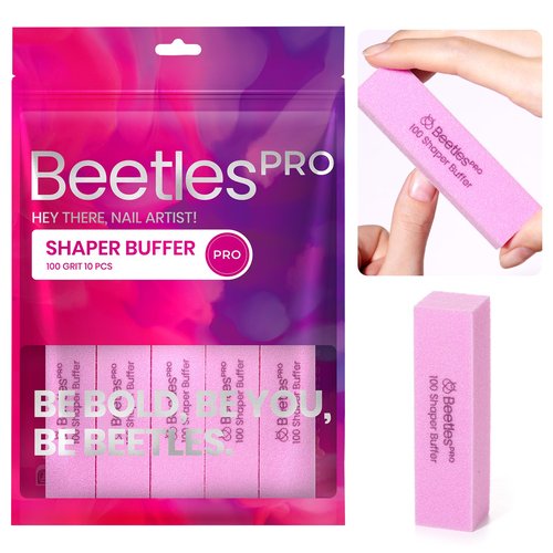 Beetles Pro 10-Pcs Nail Buffer – Professional 100 Grit Sanding Blocks Nail Files and Buffers 4-Sided Pink Nails Files for Acrylic, Gel & Natural Nails – Salon Quality Manicure Tool