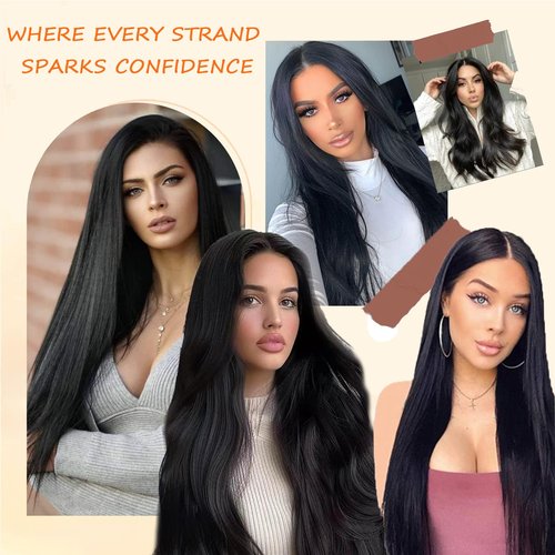 Miskoey Clip in Hair Extensions Real Human Hair, Invisible Seamless Straight Remy Human Hair Extensions Clip ins for Women (1B Natural Black, 18'')