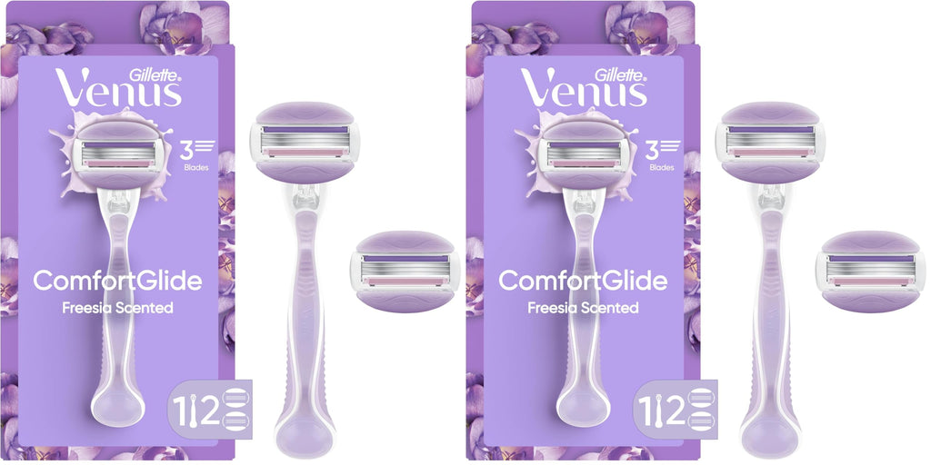 Gillette Venus ComfortGlide Freesia Women's Razor - 1 handle + 2 refills (Pack of 2)