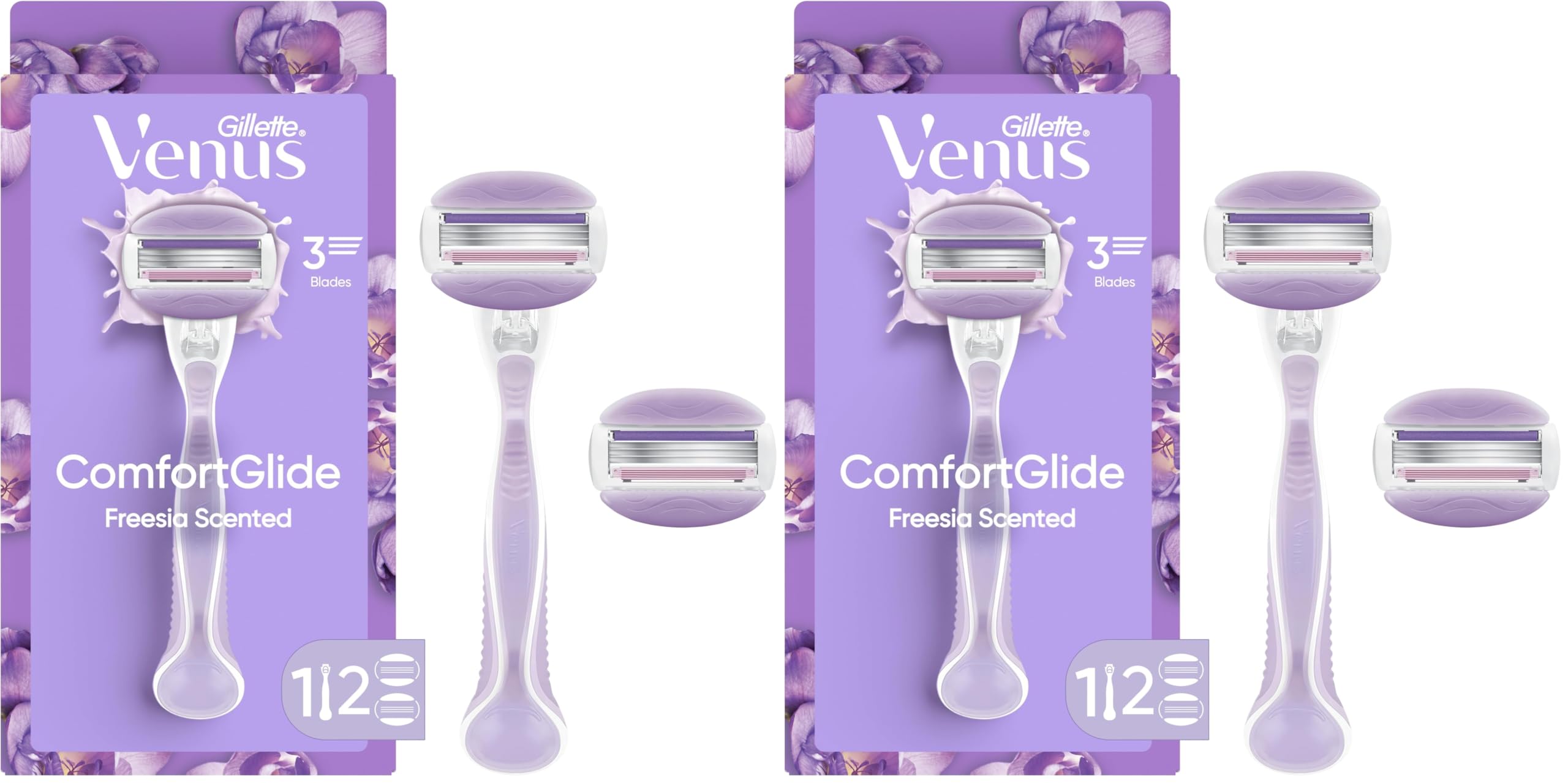 Gillette Venus ComfortGlide Freesia Women's Razor - 1 handle + 2 refills (Pack of 2)