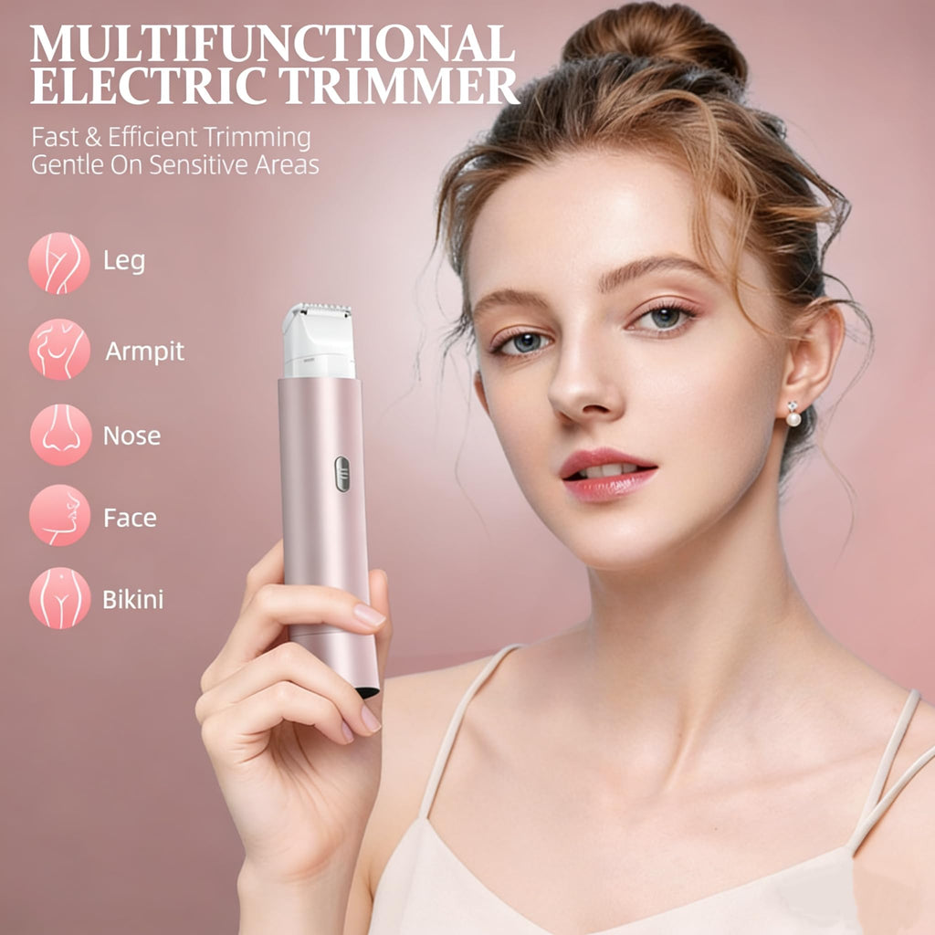 Women's Bikini Trimmers, Dual Head Cordless Body & Face Hair Electric Shaver, IPX8 Waterproof Wet & Dry Razor for Legs, Underarms & Sensitive Skin – Rose Pink