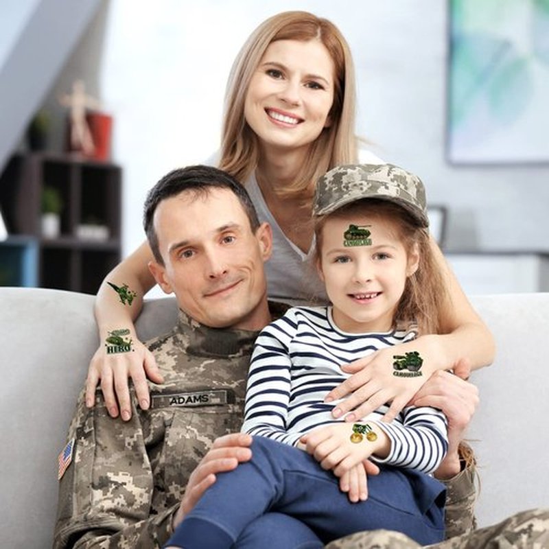 144 Sheets Military Camouflage Tattoo Camouflage Army Party Favors Supplies Military Camo Tank Helicopter Fake Tattoos Stickers Army Birthday Party Decorations for Men Boys Kids Adults School Prizes