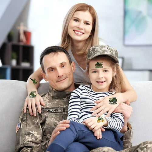 144 Sheets Military Camouflage Tattoo Camouflage Army Party Favors Supplies Military Camo Tank Helicopter Fake Tattoos Stickers Army Birthday Party Decorations for Men Boys Kids Adults School Prizes