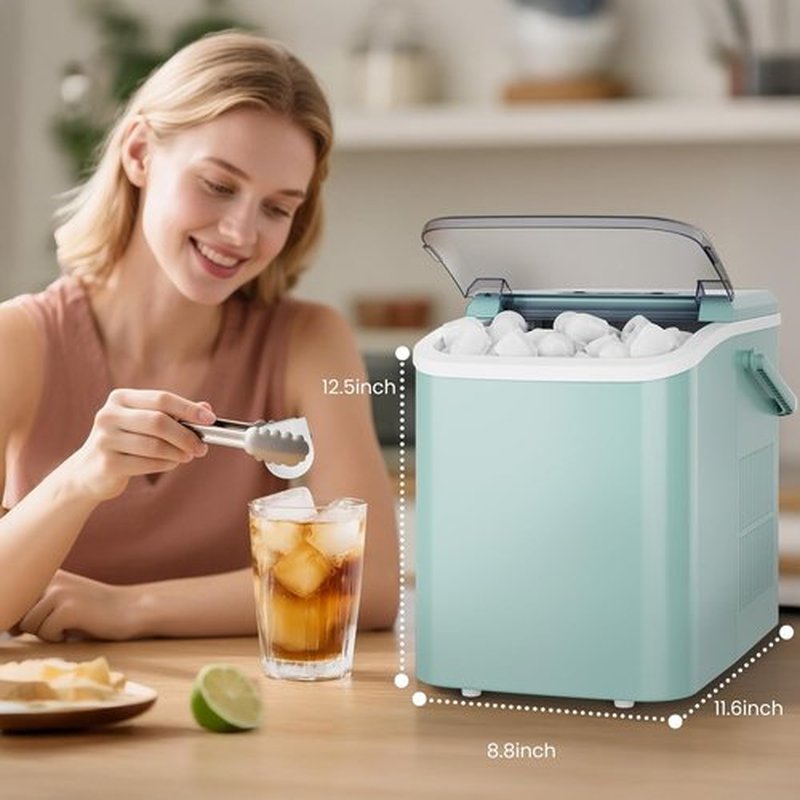 DUMOS Portable Ice Maker - 26Lbs/24H, Self-Cleaning, Quiet Design, 9 Bullet Cubes in 6 Mins - Green