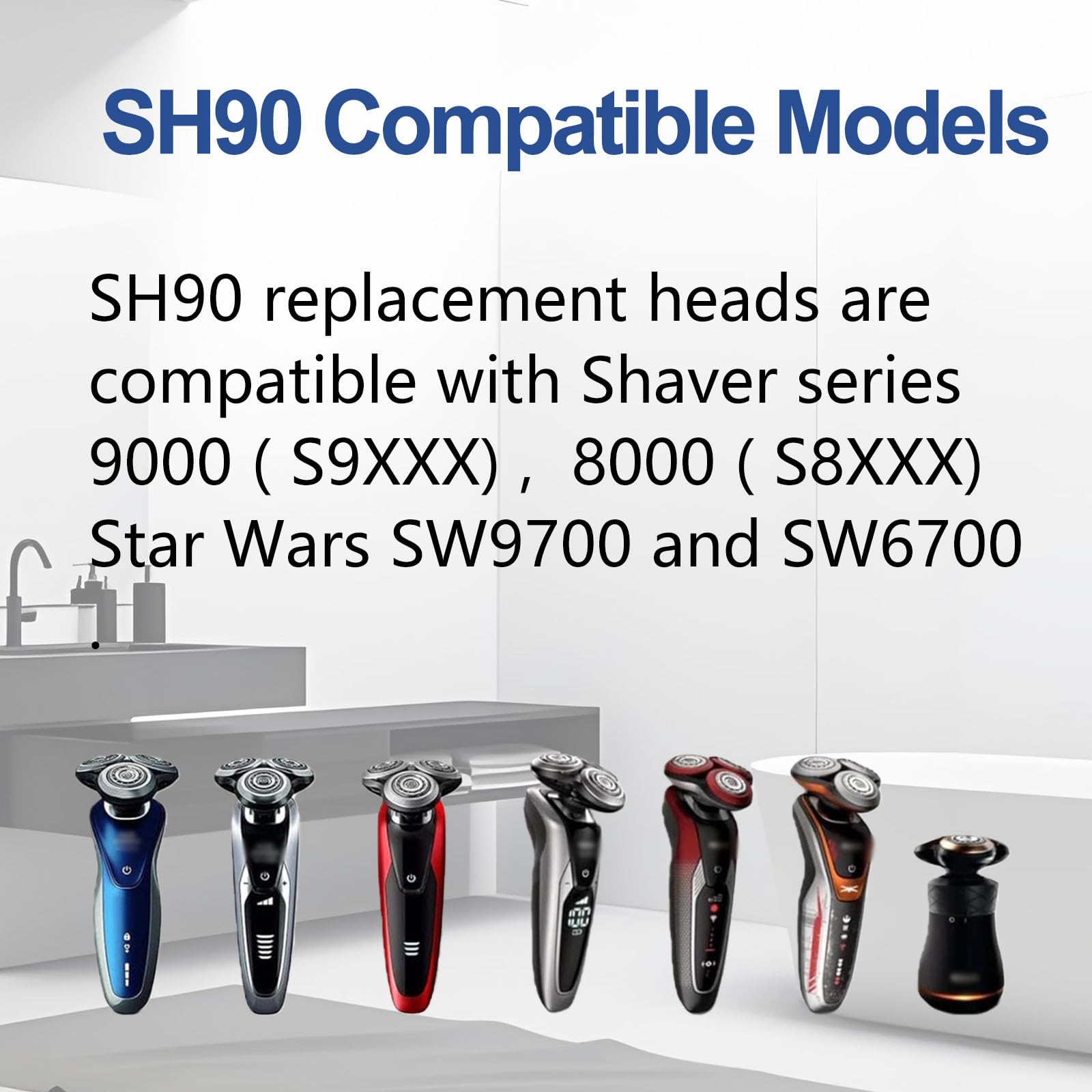 SH90 Replacement Heads Compatible with Philips Norelco Series 9000 & S8000,Metal Wheel Buckle Double-Layer Blades,Shaver Head for RQ10/RQ12 (Head A)