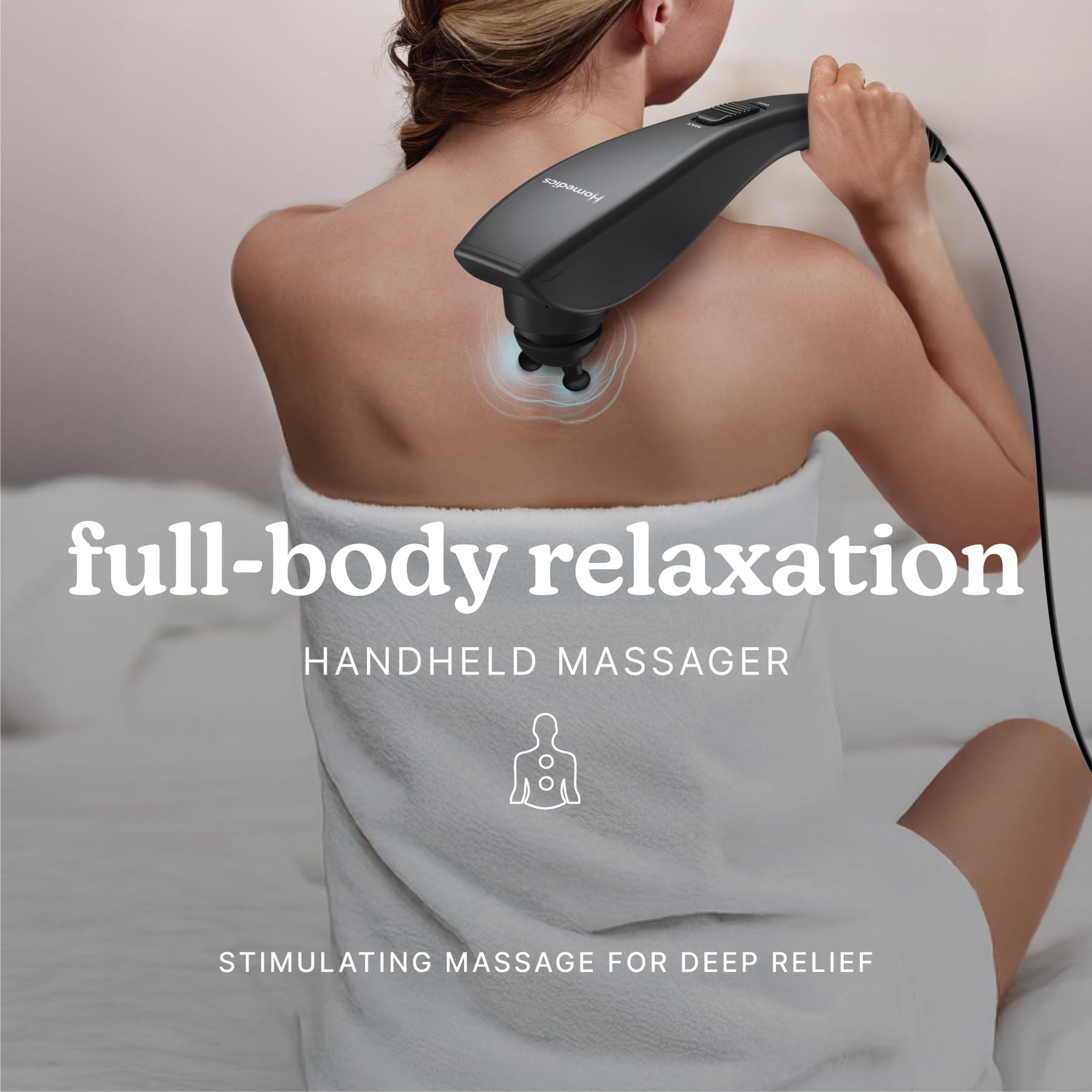 Homedics Deep Tissue Percussion Massager with 3 Speeds, 5 Attachments, and Long Handle for Hard-to-Reach Areas