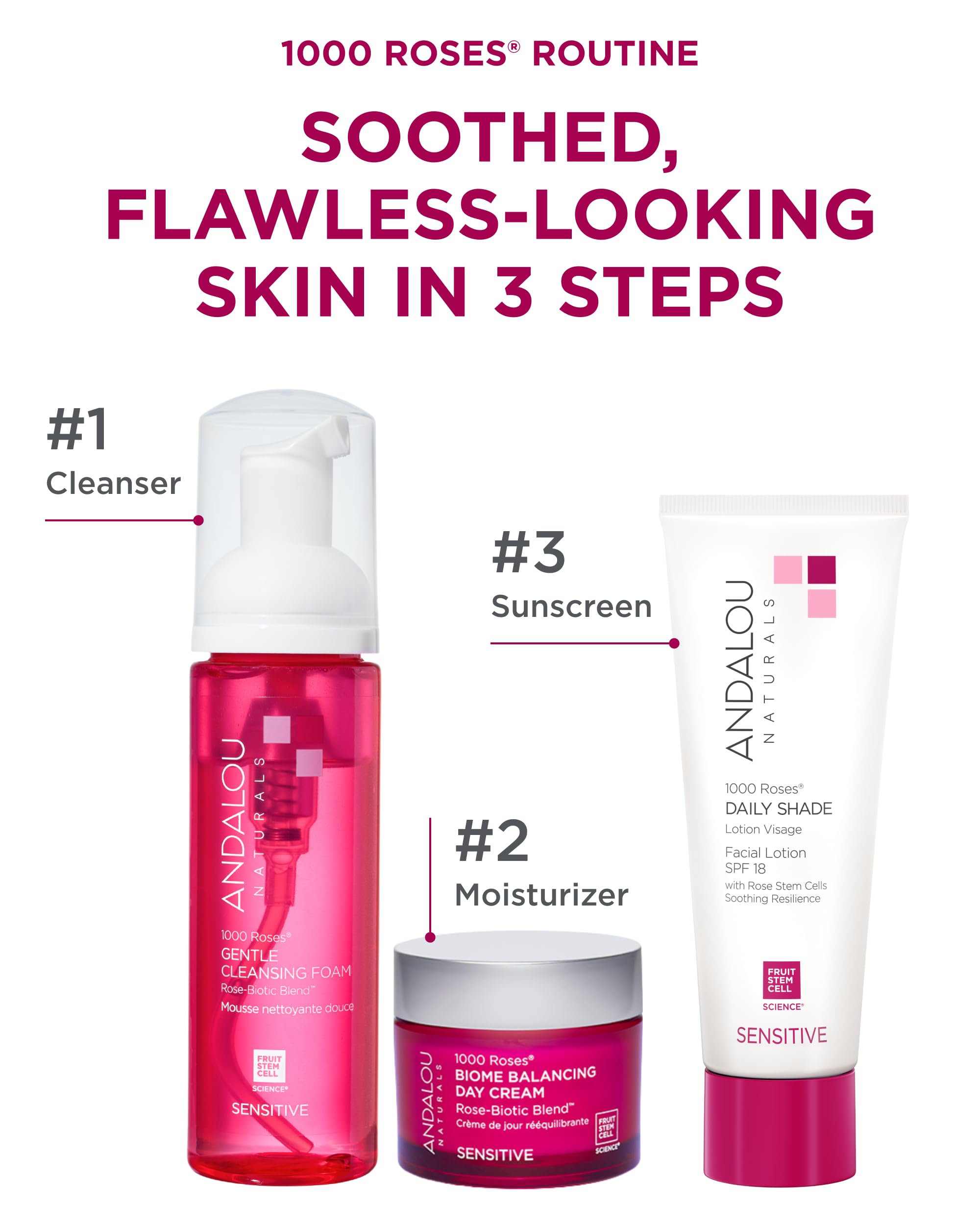 Andalou Naturals 1000 Roses Daily Shade Facial Lotion SPF 18 - 2-in-1 Skin Moisturizer & Face Sunscreen - Ultra Sheer & Hypoallergenic Skincare for Sensitive Skin - With Aloe Vera - 2.7 fl oz