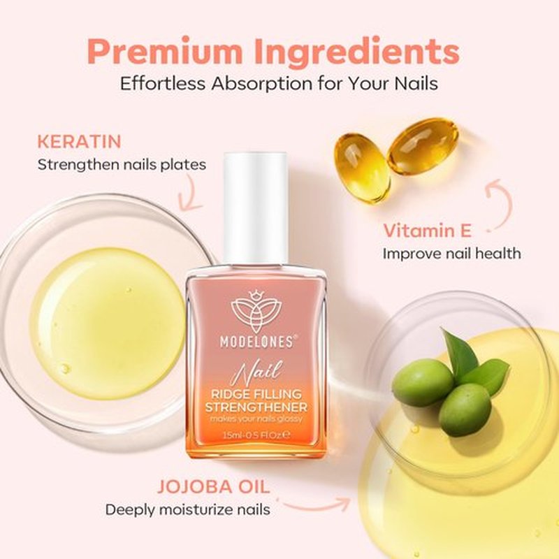 modelones Nail Strengthener and Growth Nail Hardener Extra Strong and Growth Nude Nail Polish Nail Repair for Damaged Nails Strengthening Polish Ridge Filler for Nails 15ml