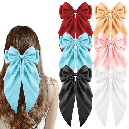 TUBIAN 6PCS Oversized Hair Bows for Women & Girls Large Bow Hair Clips with Long Tail Ribbons, Elegant Barrettes for Thick & Thin Hair, Fashionable Hair Accessories