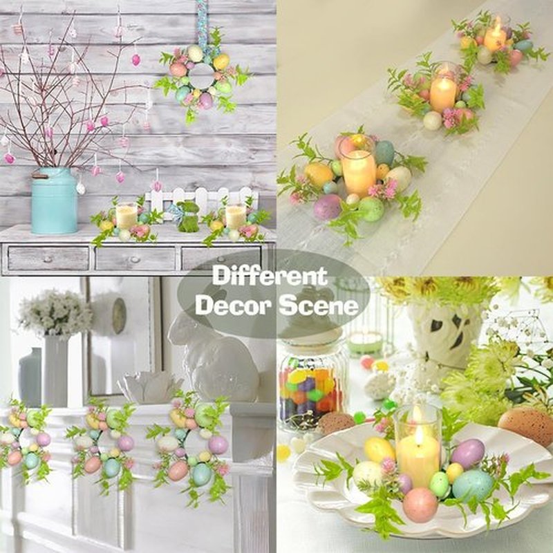 Skiennix Easter Egg Candle Rings - 3-Piece Mini Wreath Set for Spring Decor | 9" Pastel Holders