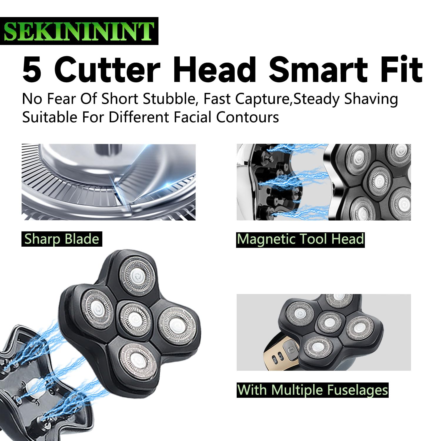 SEKINININT Upgrade Universal Head Shaver Replacement Heads Compatible with Freebird Shaver, Full Dual Blade Ring Design Replacement Heads for Wyklaus Head Shavers for Bald Men (Black)