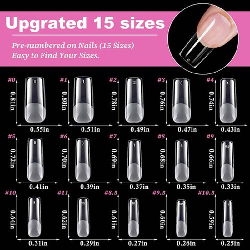 420pc Long Square Nail Tips Square Fake Nails Tips Long Acrylic Nails Tips Clear Press on Nails Soft Gel Nail Tips Full Cover False Nails Artificial Fingernail for Gel Nail Extensions