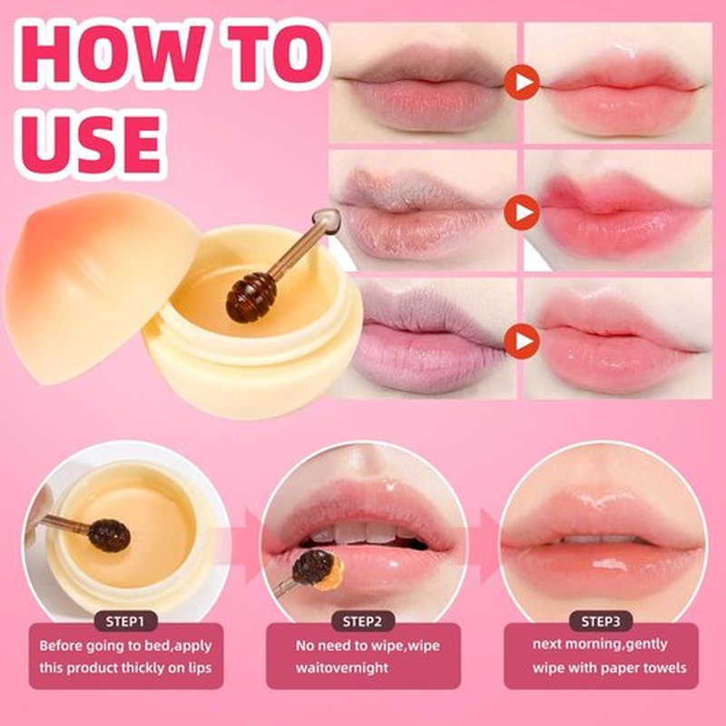 6 PCS Mini Bee Lip Balm Lip Mask Fruit Pot,Strawberry Lip Balm for Teens Girls 8-12,Peach,Cherry Moisturizing Lip Sleeping Mask Overnight Lip Treatment,Color lip Balm Gifts Set,Easter Basket Stuffers