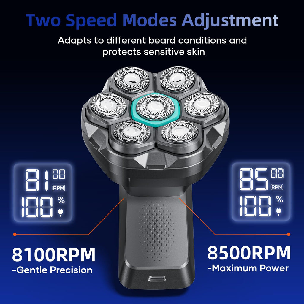 kensen 7D Head Shavers for Bald Men - Dual Speed Bald Head Shavers with LED Display, Electric Razor for Men IPX6 Waterproof Wet/Dry Shaving Head Razor Magnetic Head Balding Clippers for Men Black