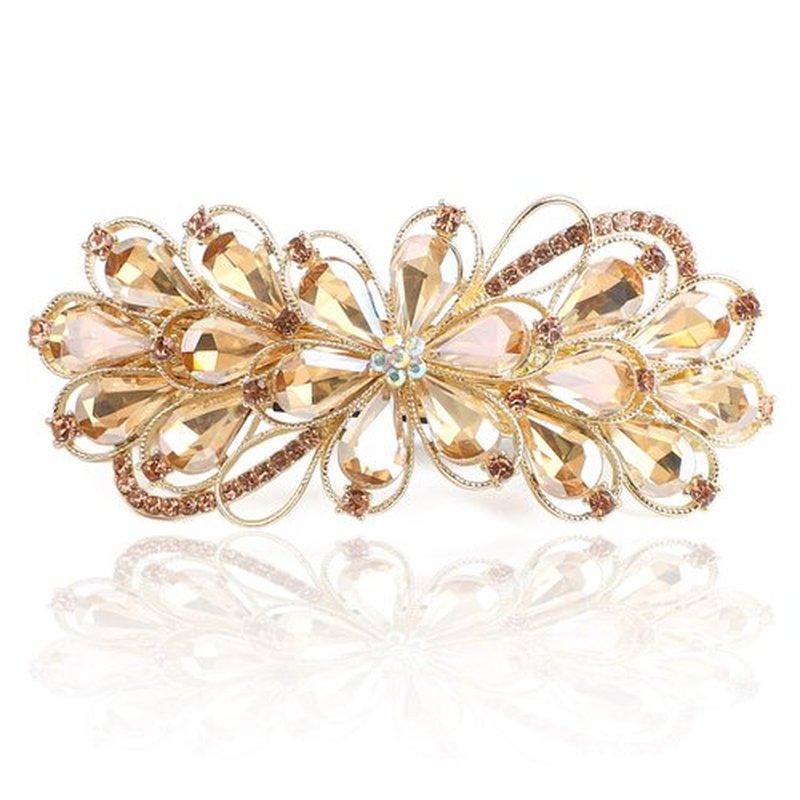 Sppry Large Gorgeous Rhinestone Hair Barrette for Women, Flower Jewelry Design (Champagne)
