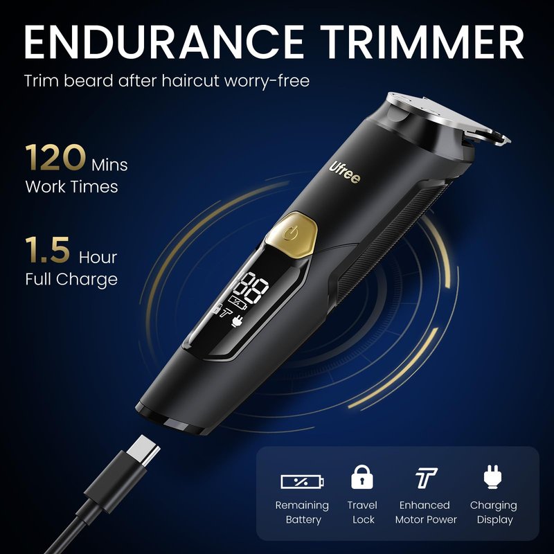 Ufree 3-in-1 Beard Trimmer for Men, Valentine Gifts for Men, IPX6 Waterproof Men's Electric Razor Shaver for Mustache, Professional Hair Trimmer Clippers, Type-C Body Grooming Kit