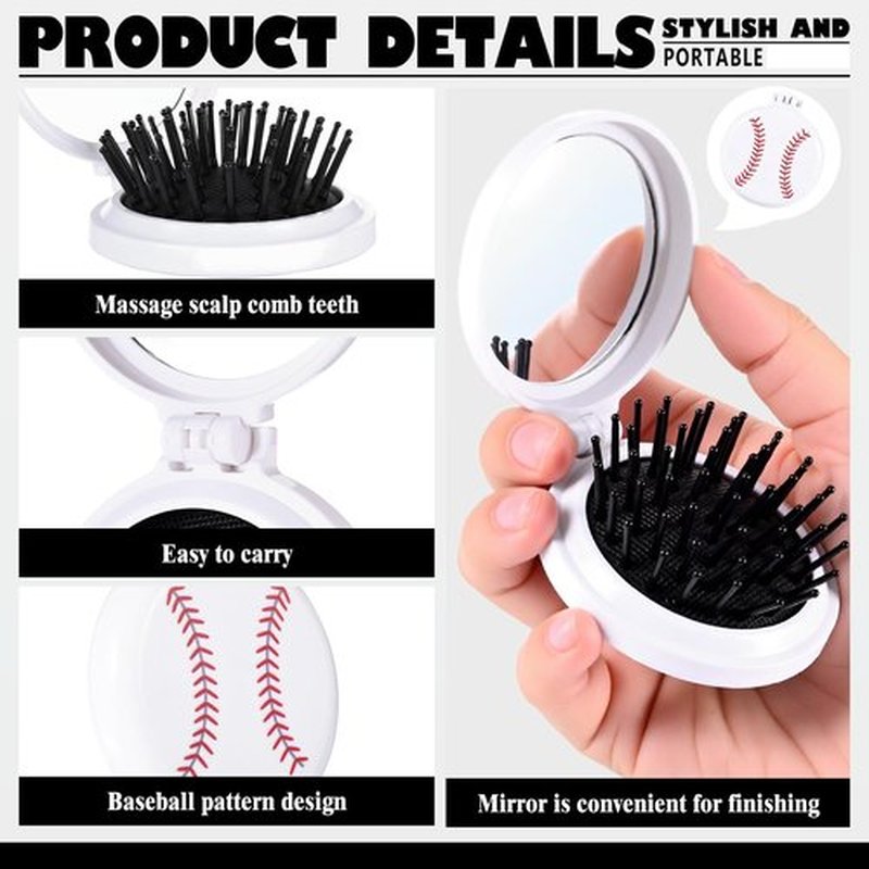 12 Set Baseball Team Gifts Bulk Mini Hair Brush with Ribbons Baseball Hair Accessories, Soft Flexible Mini Travel Hair Brush for Girls Baseball Party Favors