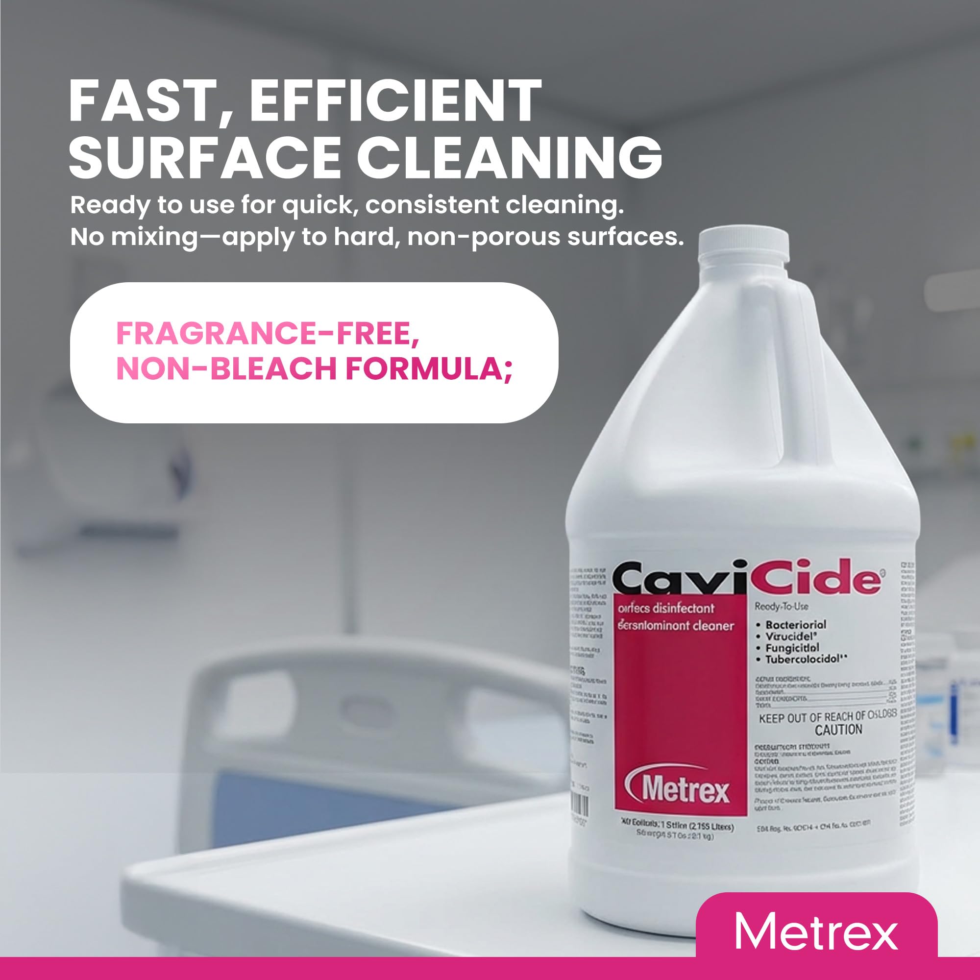Metrex CaviCide Germicidal Surface Disinfectant Cleaner – EPA-Registered Quaternary Ammonium – Kills Flu Virus, Bacteria & Fungi – Hospital-Grade for Medical, Dental & Lab – 1 Gallon, Pack of 4 (Case)