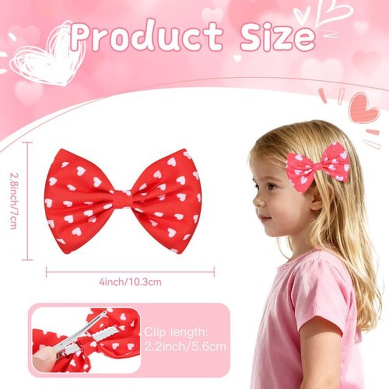 PABOBIT 6 PCS Valentines Day Hair Bows for Girls, Heart Hair Clips Red Pink Bow Alligator Clip, Valentine Hair Accessories for Toddler Kids Teens Gifts