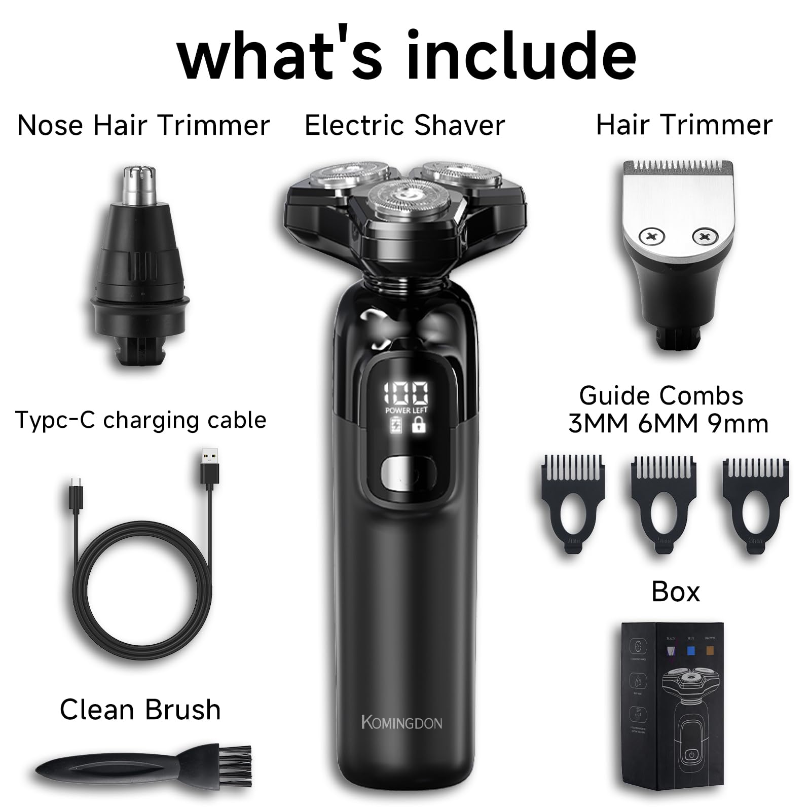 Electric Razor for Men, Magnetic Shavers for Men Face, Wet Dry Mens Electric Razors for Shaving Face, USB-C Rechargeable Multi-Functional Rotary Shaver with Nose Sideburns Hair Trimmer