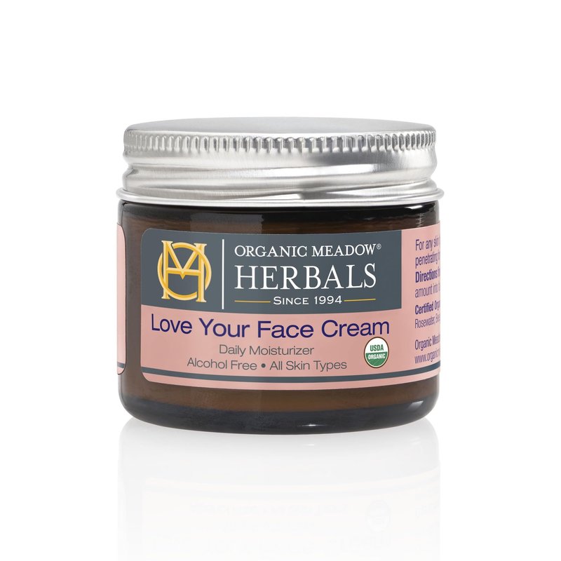 Organic Meadow Herbals Love Your Face Cream 2oz. USDA Certified Organic. Rich Facial Moisturizer for all skin types. Woman-owned & Operated Since 1994