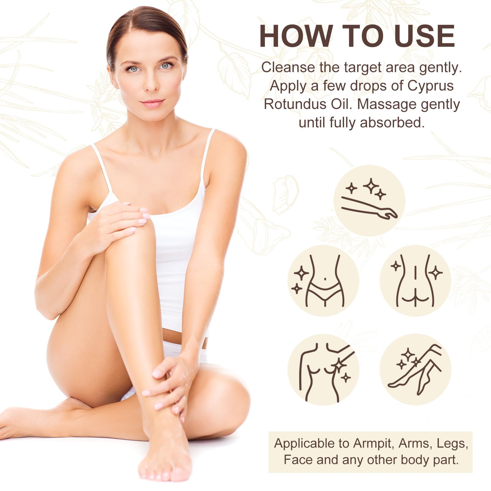 ZIXAOK Natural Cyperus Rotundus Oil for Hair Reduction | Slows Unwanted Body Hair Growth on Face, Arms, Bikini Line | Balances Skin Tone & Moisturizes | 100% Pure, All Skin Types | 2.02 Fl Oz