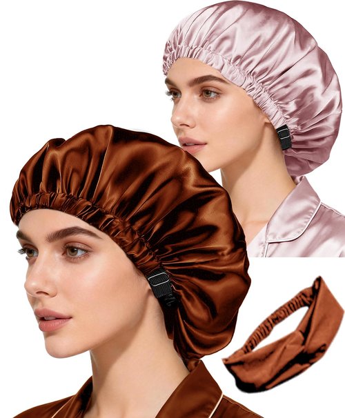 Hair Bonnets 3Pcs Satin Bonnet for Sleeping Silky Bonnets Womens Silk Bonnet Night Caps Curly Hair Sleep Cap for Women