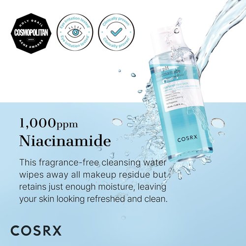 COSRX Low pH Niacinamide Micellar Cleansing Water - Gentle Facial Wash for Sensitive Skin | 3.38 fl. oz.