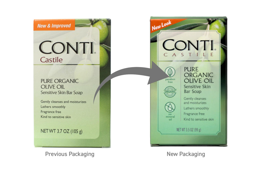 Conti Castile Pure Organic Olive Oil Sensitive Skin Bar Soap, Paraben Free, Fragrance Free, 3.5 oz