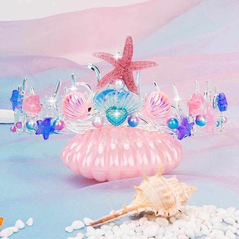 Mermaid Tiara for Women Pearl Mermaid Crown Adult Mermaid Headband Hair Accessories Costume women Mermaid Purple Blue Pink Tiaras Seashell Starfish Fish Tail
