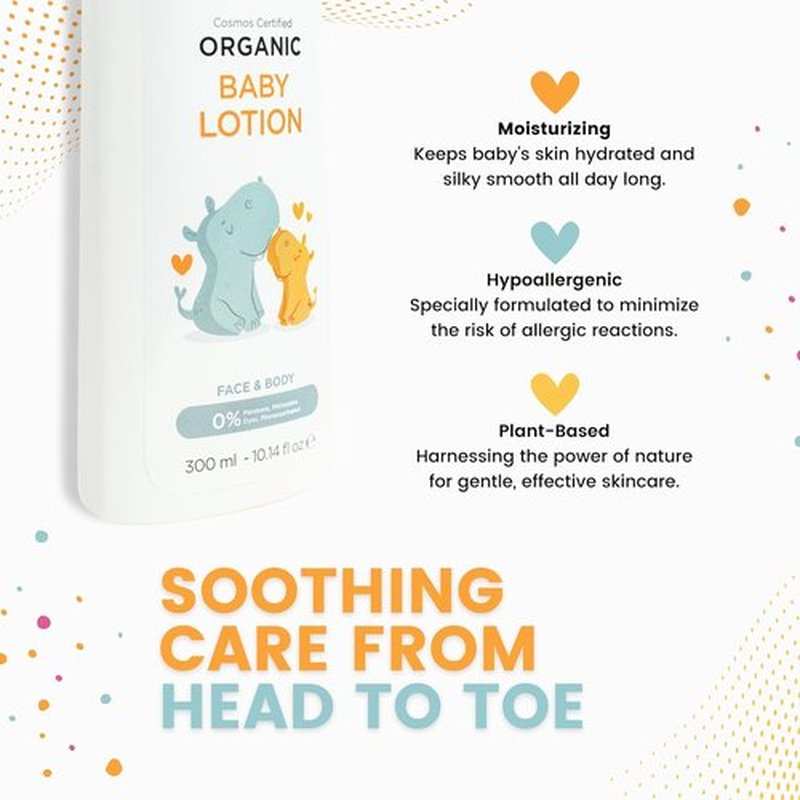 Organic Baby Lotion - Gentle Moisturizer for Newborns & Toddlers | Natural Face & Body Cream, 10.14 Fl Oz