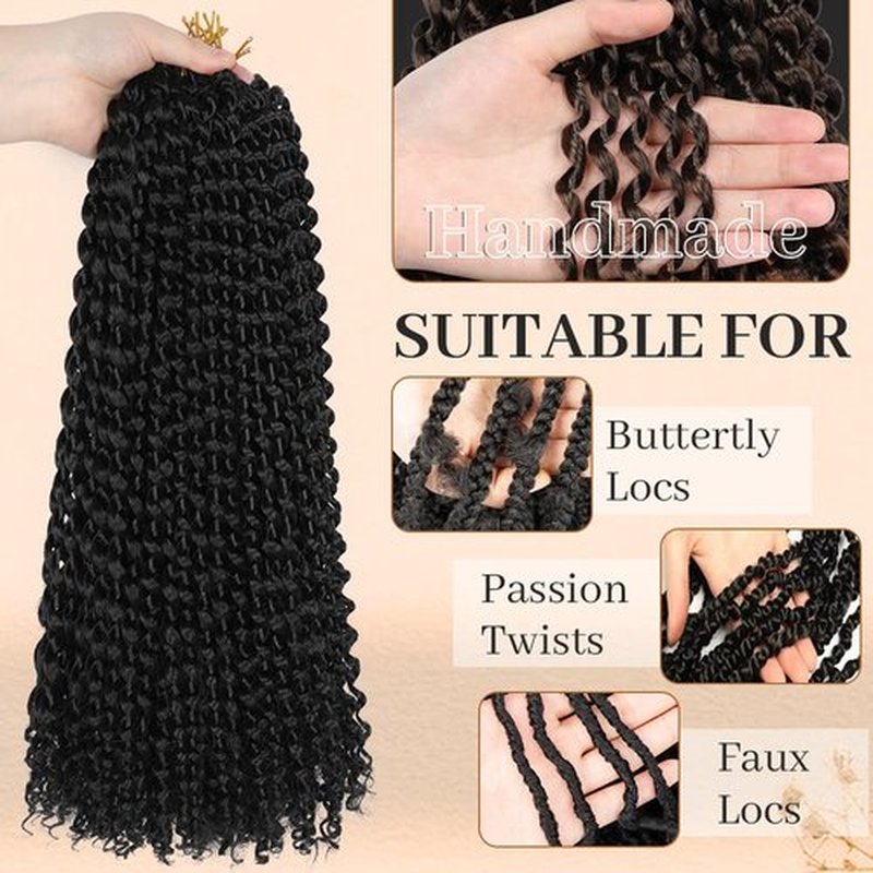 ShowCoco Passion Twist Hair 22 Inch Water Wave Crochet Hair for Black Women Long Bohemian Curly Passion Twist Braiding Hair for Butterfly Style Crochet Braids Spring Twists Hair Extensions(22inch,#1B)