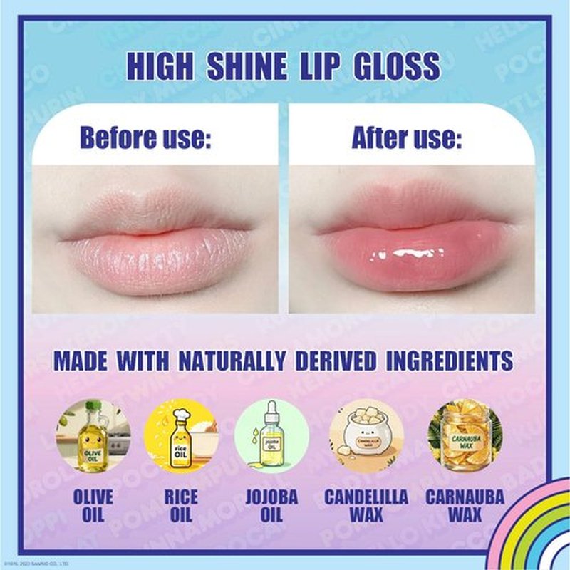 Townley Girl Hello Kitty and Friends 7 Piece Swirl Lip Gloss, Girls Kids Party Favors, Lip Set for Girls, Perfect for Birthday Gifts, Plant Based, Ages 3
