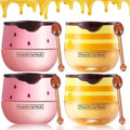Bee Lip Balm Honey Pot, 4 Pack Honey & Strawberry Lip Mask Propolis Lip Mask Moisturizing Hydrating Prevention Dry and Cracked Lip Scrubs Exfoliator (2 Honey+2 Strawberry) (D#)