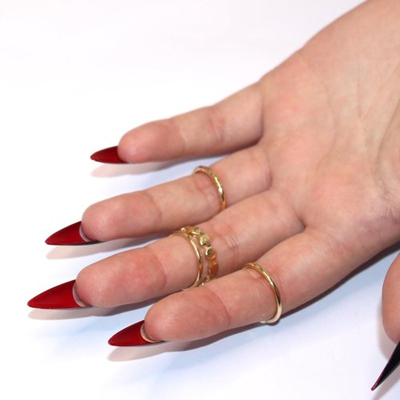 Allkem Press on Nails | Black Red Bottoms Sculpted Stiletto Glossy Extra Long Stiletto| 10 sizes - 20 pcs Nail kit with Glue box