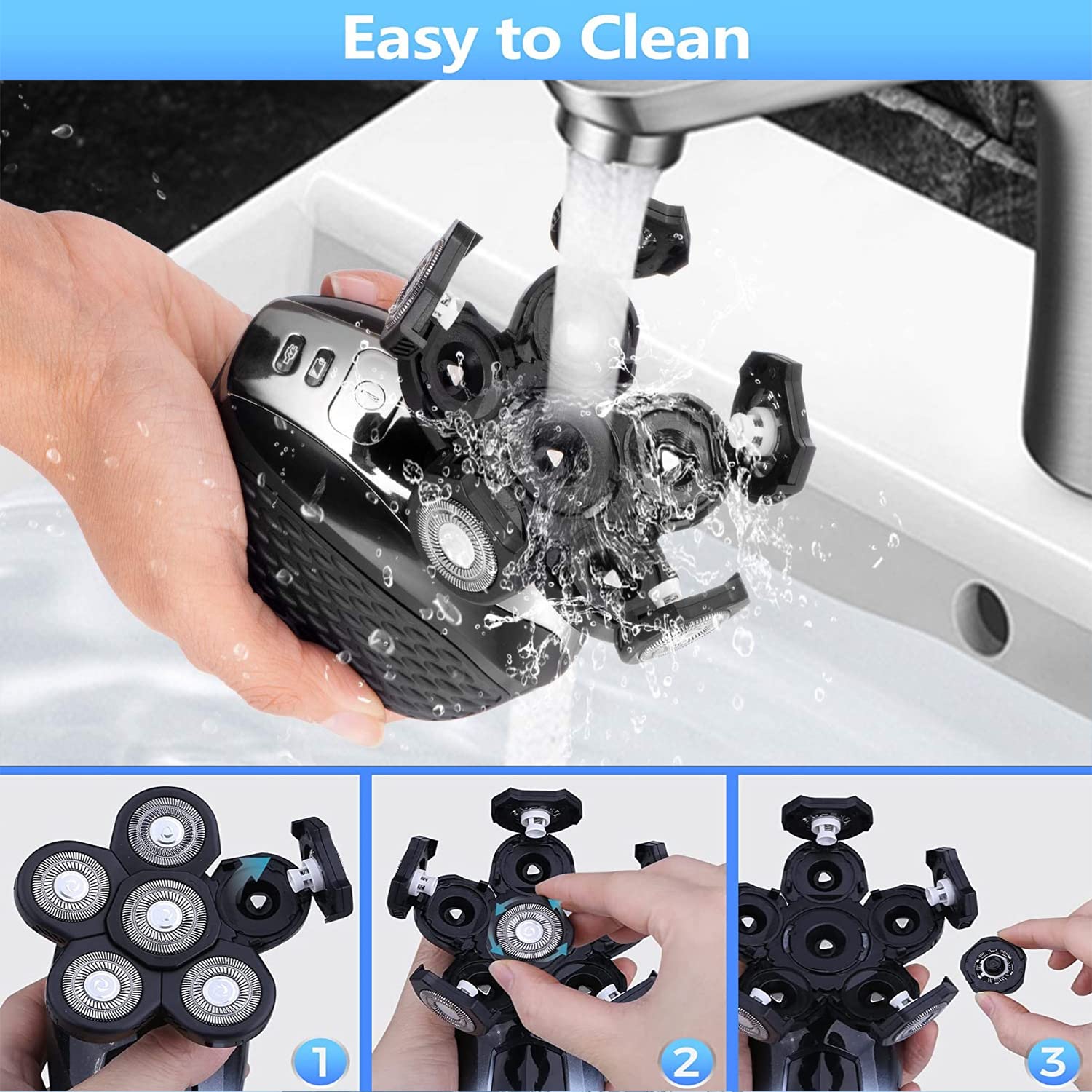 UPTARD Head Shaver Replacement Heads,Head Shaver Replacement Blades, Head Shavers for Bald Men,Head shavers for Men, Stainless Steel Rotary Blades for Electric Head Razor (black6)