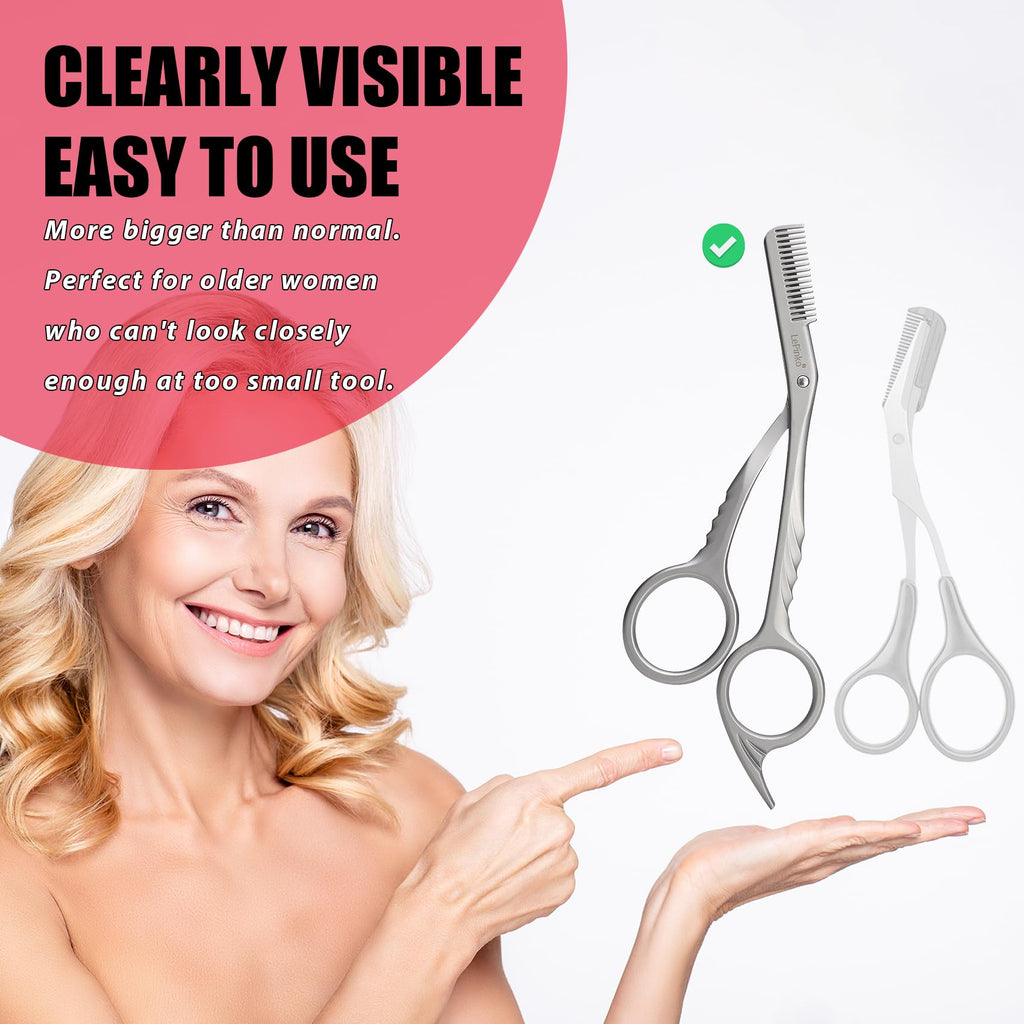 Eyebrow Trimming Scissors with Combs, Eyebrow Trimmers, Eyebrows Shaping Grooming Kit, Gifts for Men Women Stocking Stuffers, Powder Steel Sliver