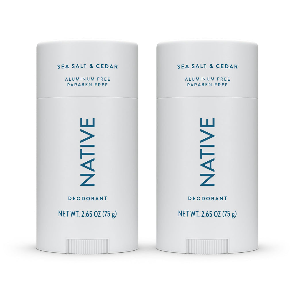 Native Deodorant Contains Naturally Derived Ingredients, 72 Hour Odor Control, Deodorant for Women and Men, Aluminum Free, Sea Salt & Cedar 2.3 oz (Pack of 2)