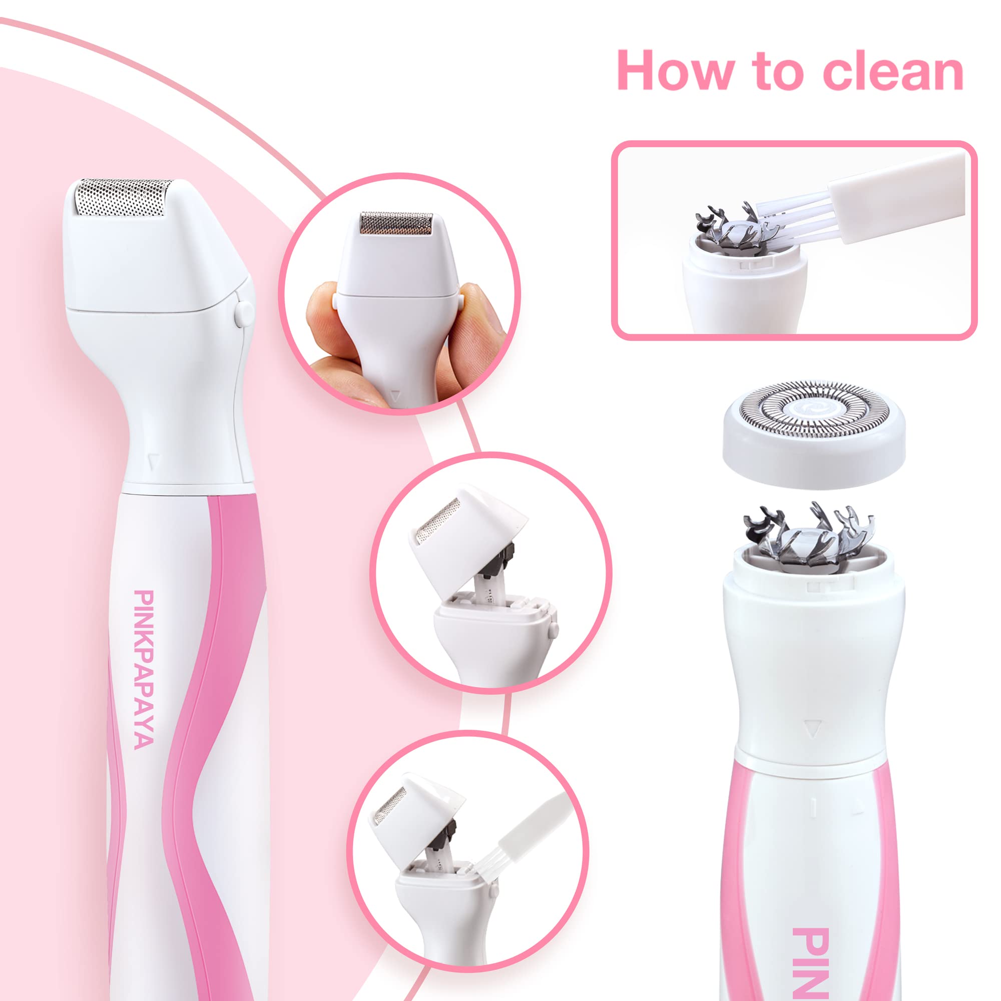 pinkpapaya 4in1 Nose Hair Trimmer for Women,Facial Hair Remover,Electric Face Shaver Razor for Nose Ear,Bikini Trimmer for Women.Black/iu7x