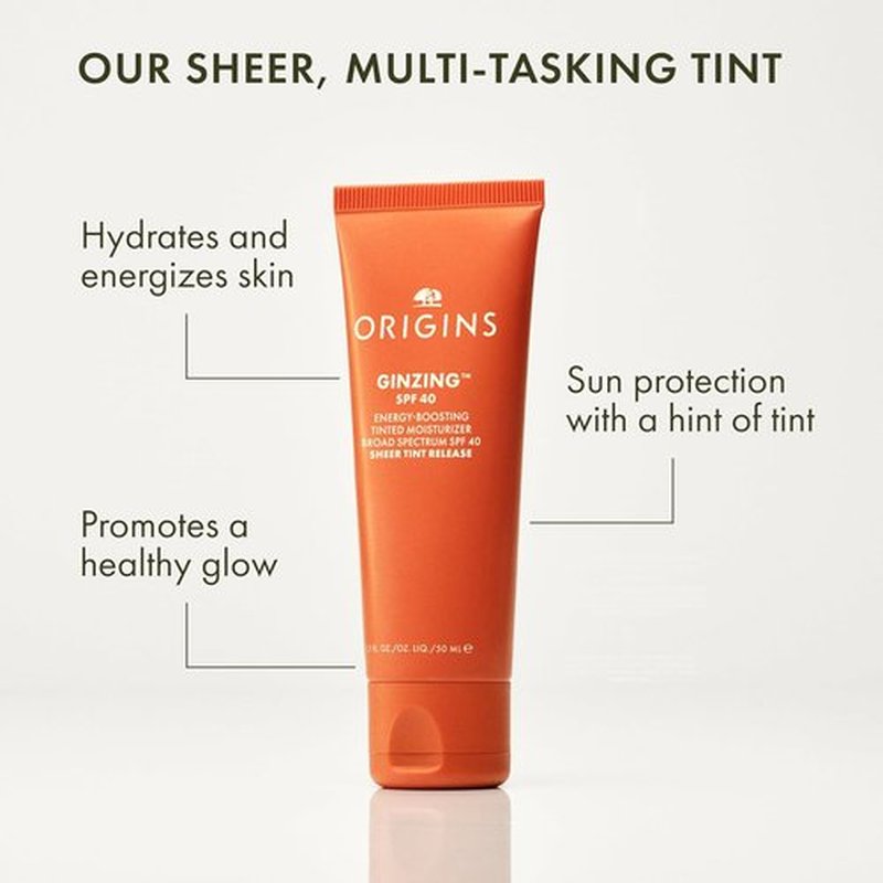 Origins GinZing Tinted Moisturizer with SPF 40 - Hydrating Skin Tint with Caffeine & Ginseng, 1.7 Fl Oz