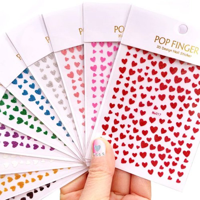 IHUKEIT 10 Sheets Glitter Heart Nail Stickers for Women Girls Kids Nail Decoration 3D Self Adhesive Shinning Nail Decals for Fingernails and Acrylic Nails Design (Glitter Heart)