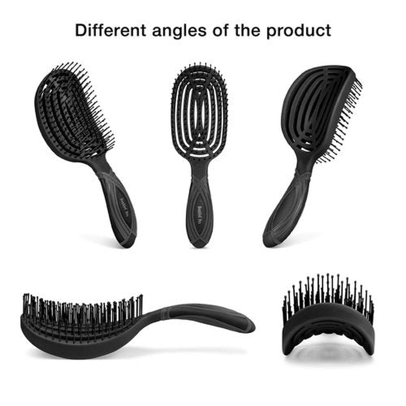 NuWay 4HAIR® DoubleC PRO® U.S. Patented Double Curved Detangling Brush is Hair Dryer Safe (Iron Black)