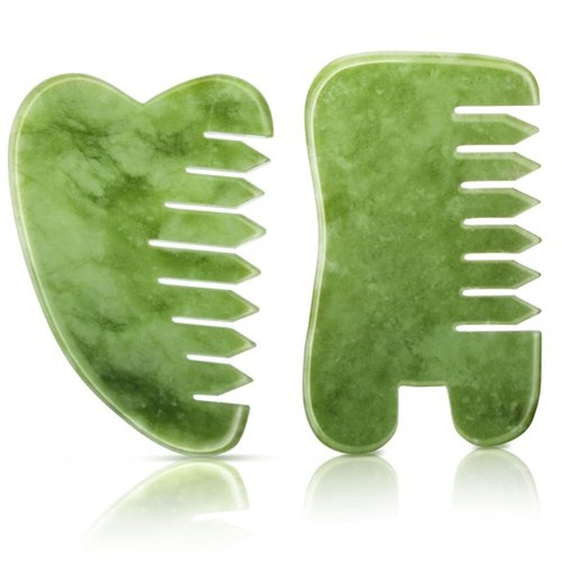 BBTO 2 Pcs Jade Comb for Scalp Massage Gua sha Comb for Head Body spa Hair Multifunctional Handheld Massage Tools(Heart, Classic Style)