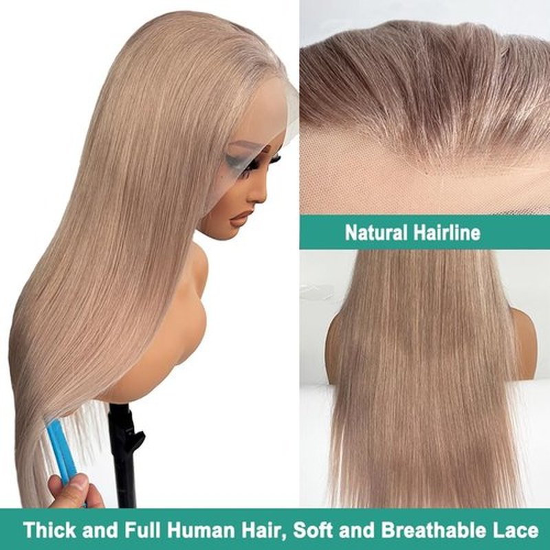 Munx Ash Blonde Wig Human Hair, 13X6 HD Transparent Glueless Wigs Lace Frontal for Black Women Pre Plucked Silky Straight Lace Front Wig Human Hair 180% Density 20Inch
